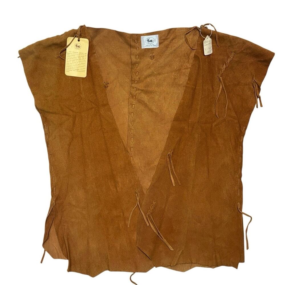 Vintage Erda Deerskin Y Vest Medium Brown Suede Artisan Western Deadstock